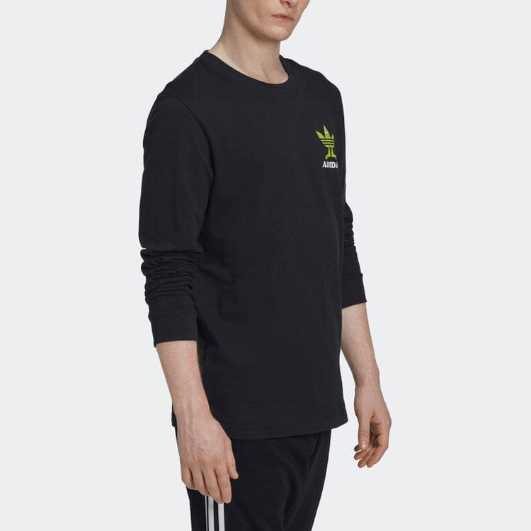 Men's adidas Alphabet Logo Printing Round Neck Pullover Long Sleeves Black T-Shirt HM2490