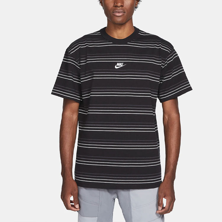 Nike Sportswear Embroidered Logo Stripe Loose Knit Sports Short Sleeve Black DB6532-010
