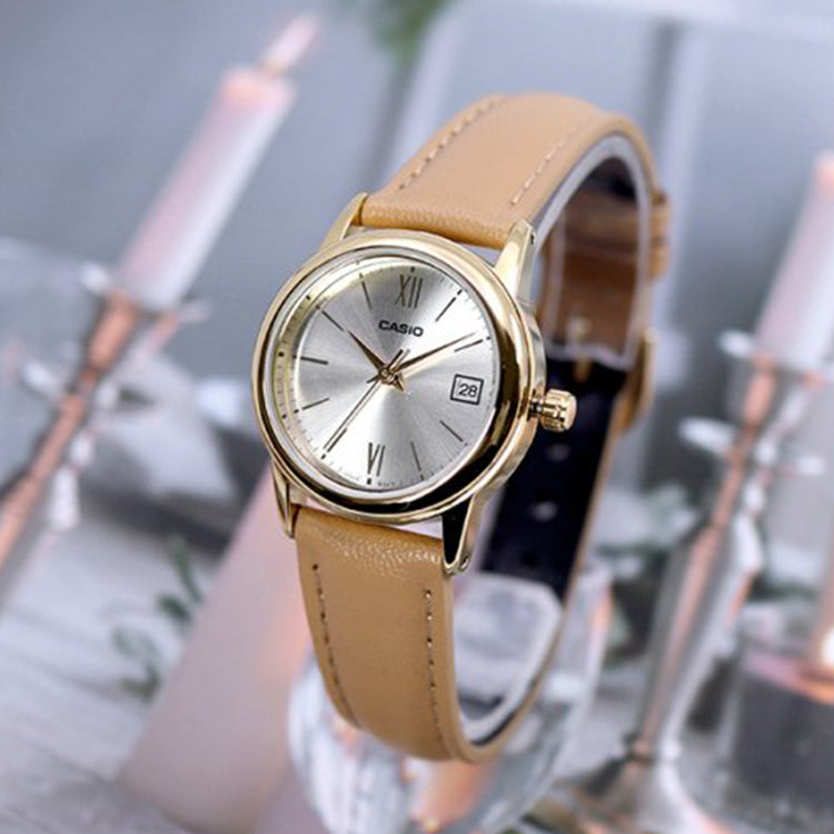 CASIO Female DRESS Japan / South Korea Fashion Waterproof Brown Analog LTP-V002GL-7B3