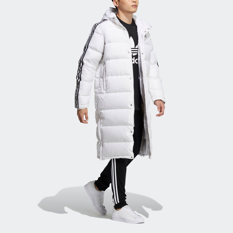 adidas originals Long Down Side Logo Printing mid-length Sports Down Jacket White HI4659