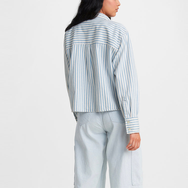 Levis Loose Lapel Stripe Short Long Sleeves Blue Shirt 29685-0004