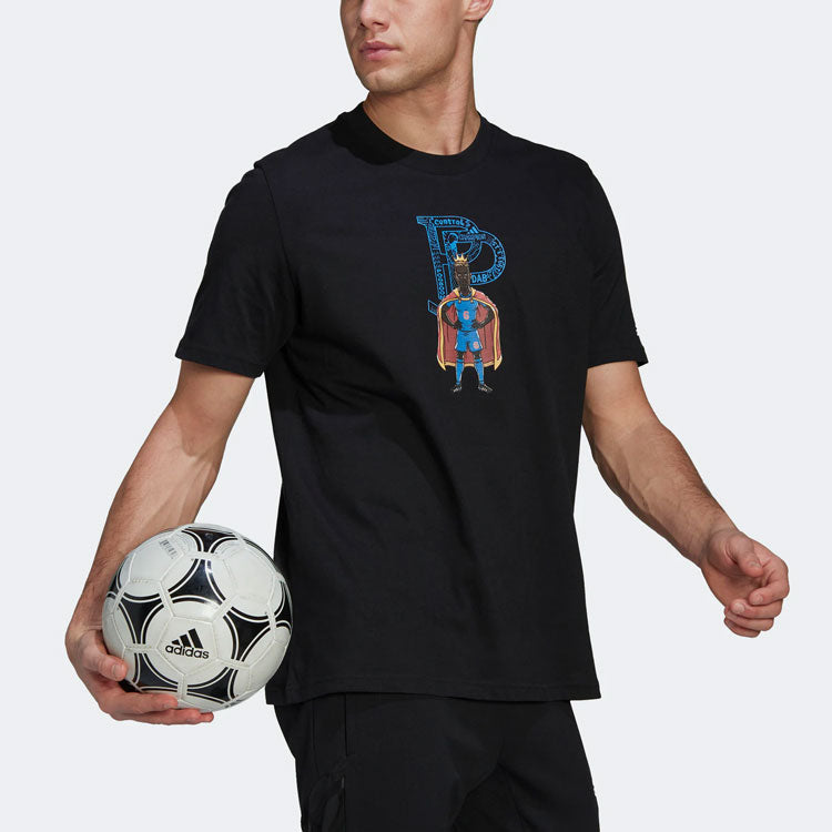 Men's adidas Chest Character Alphabet Cartoon Printing Round Neck Short Sleeve Black T-Shirt HA0907
