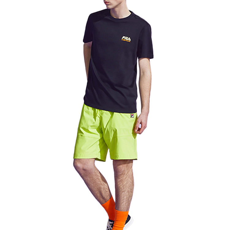Men's Fila Yellow Logo Short Sleeve Black T-Shirt T11M026102F-BK