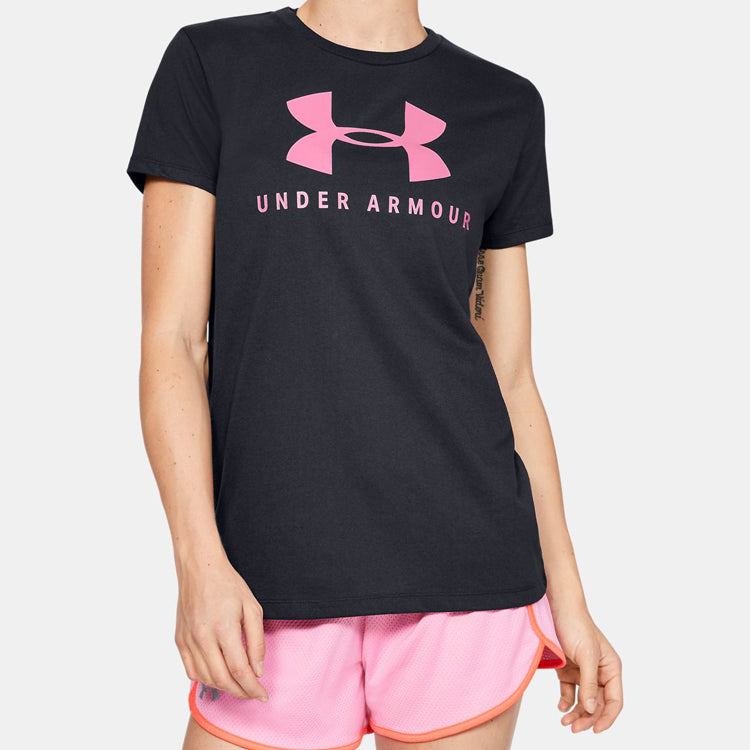 (WMNS) Under Armour Sportstyle Sports Tee Black/Pink 1346844-003