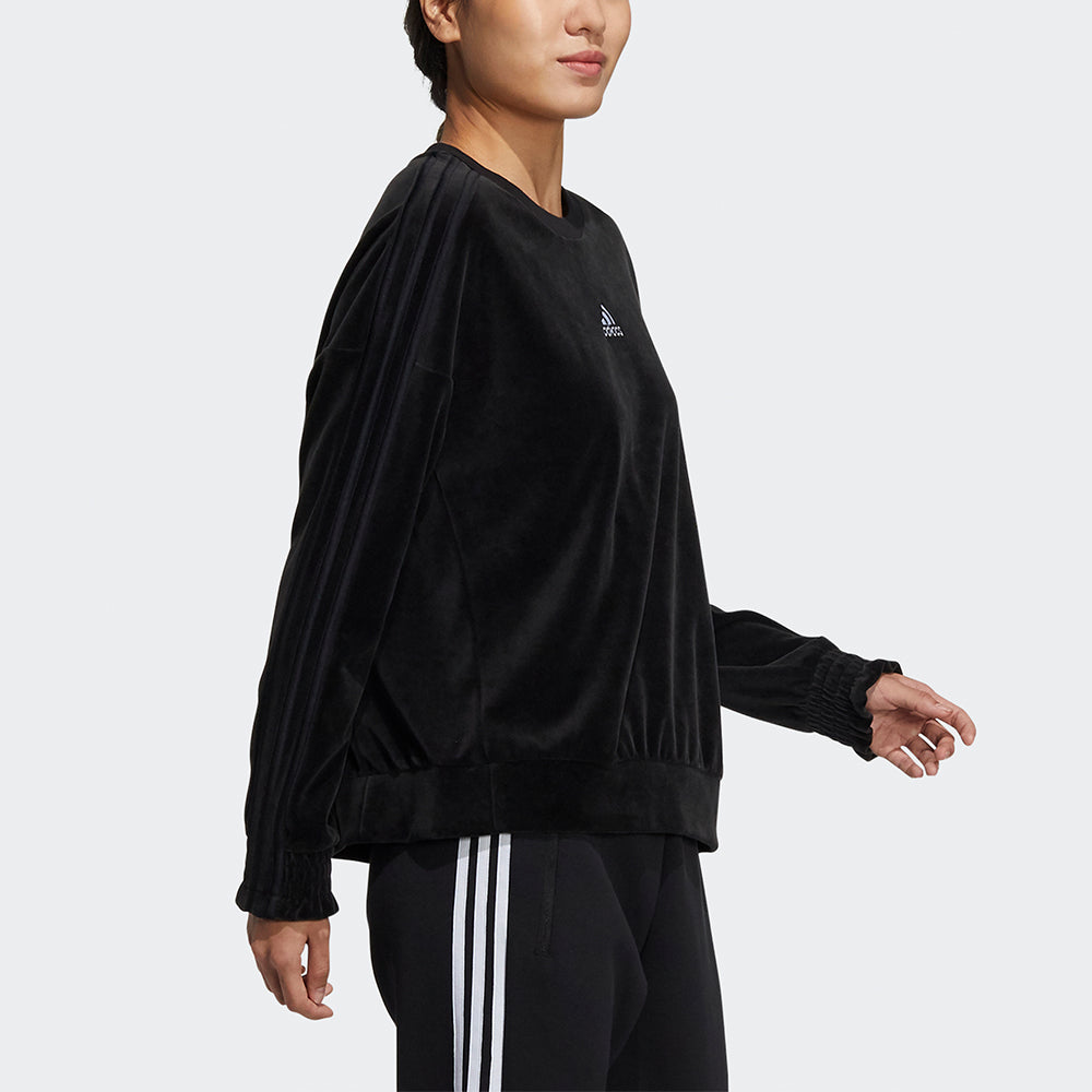 (WMNS) adidas Velour Crew Logo Round-Neck Swea Black HG1843