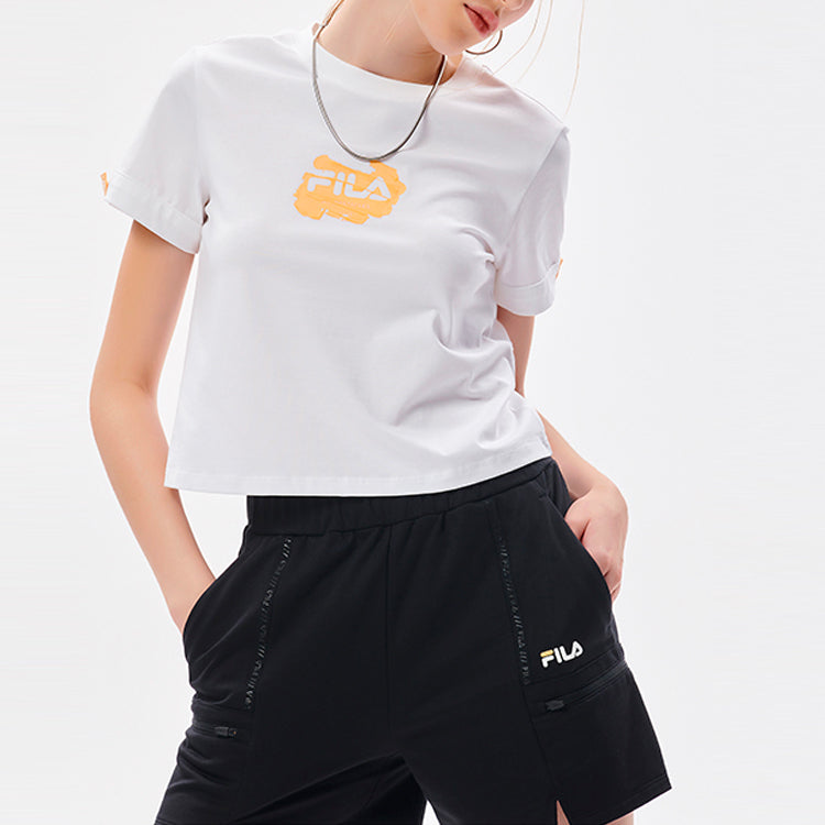 FILA FUSION Logo Printing Round Neck Sports Short Sleeve White T-Shirt T11W133104F-WT
