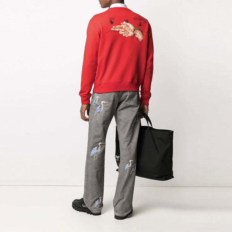 Off-White Logo Embroidered Long Sleeves Round Neck Version Red OMBA025R21FLE0082531