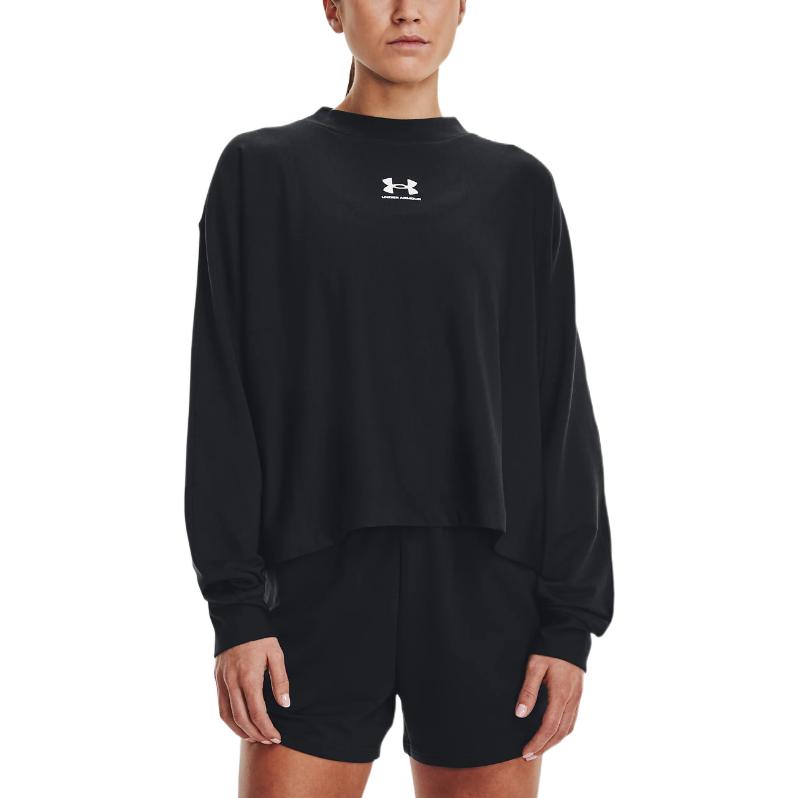 (WMNS) Under Armour Logo Rival Terry Oversized Crew 'Black' 1376995-001