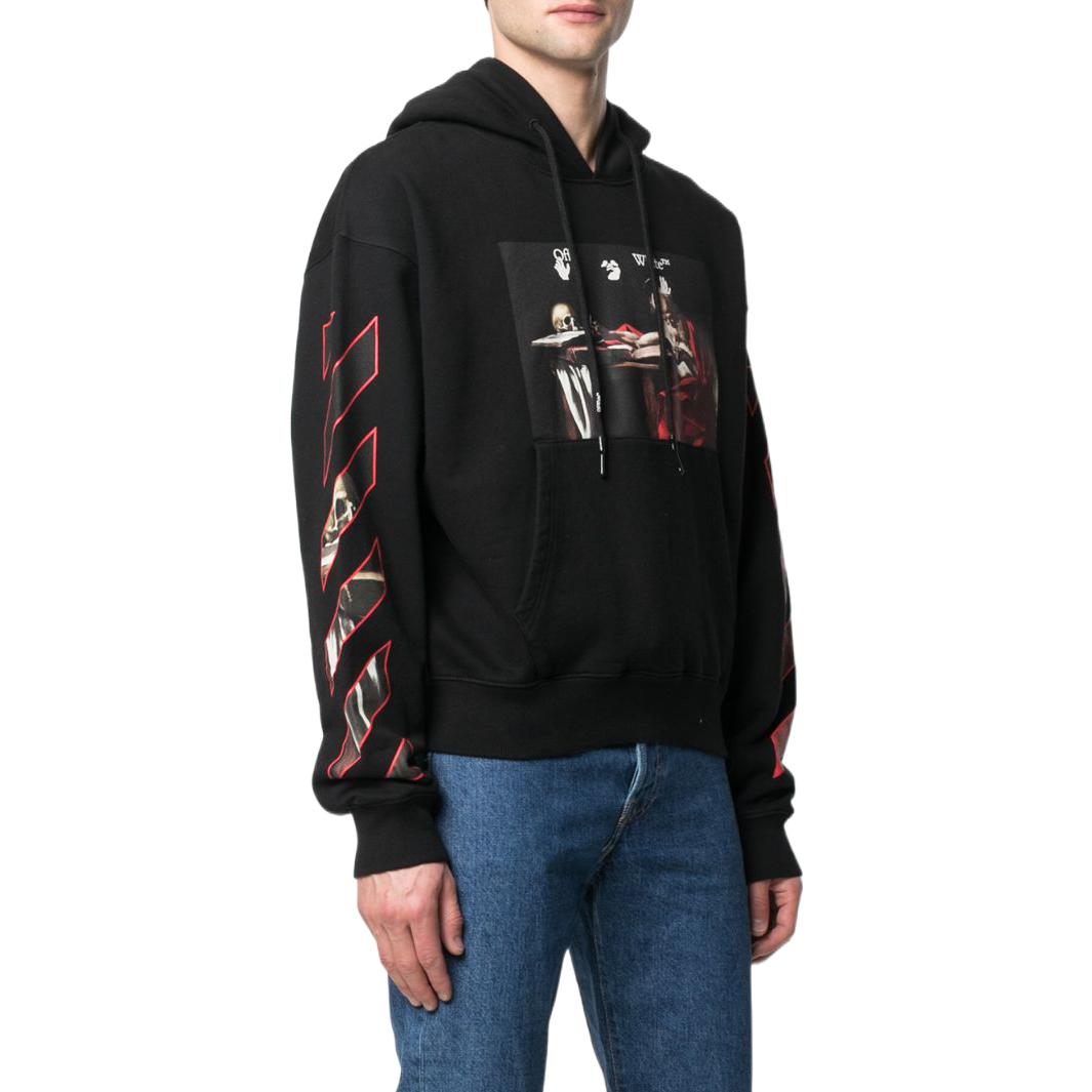 Men's Off-White SS22 Pattern Printing Hooded Long Sleeves Loose Fit Black OMBB037R21FLE00210251025