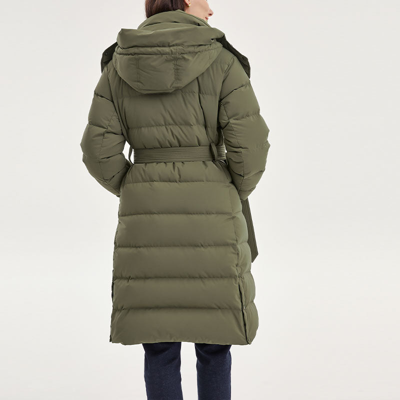 (WMNS) Skechers Bob's Series Casual Hooded Long Woven Down Jacket 'Green' L423W061-0067
