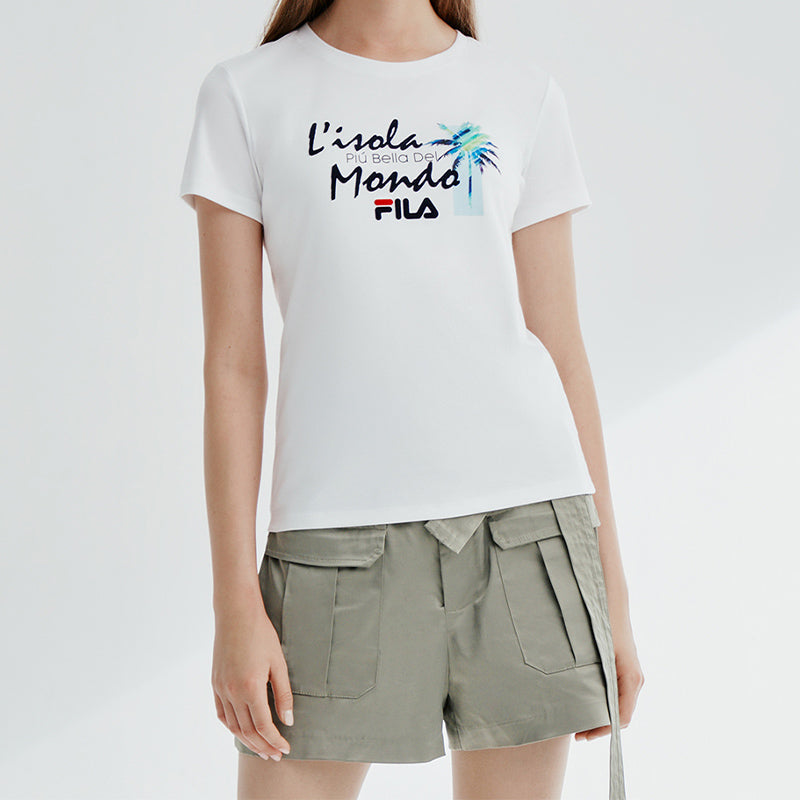 (WMNS) FILA Printing Round Neck Short Sleeve White F11W028132FWT