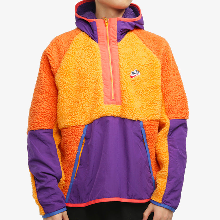 Nike Half Zipper Suede Splicing Colorblock Sports Pullover Orange BV3767-886