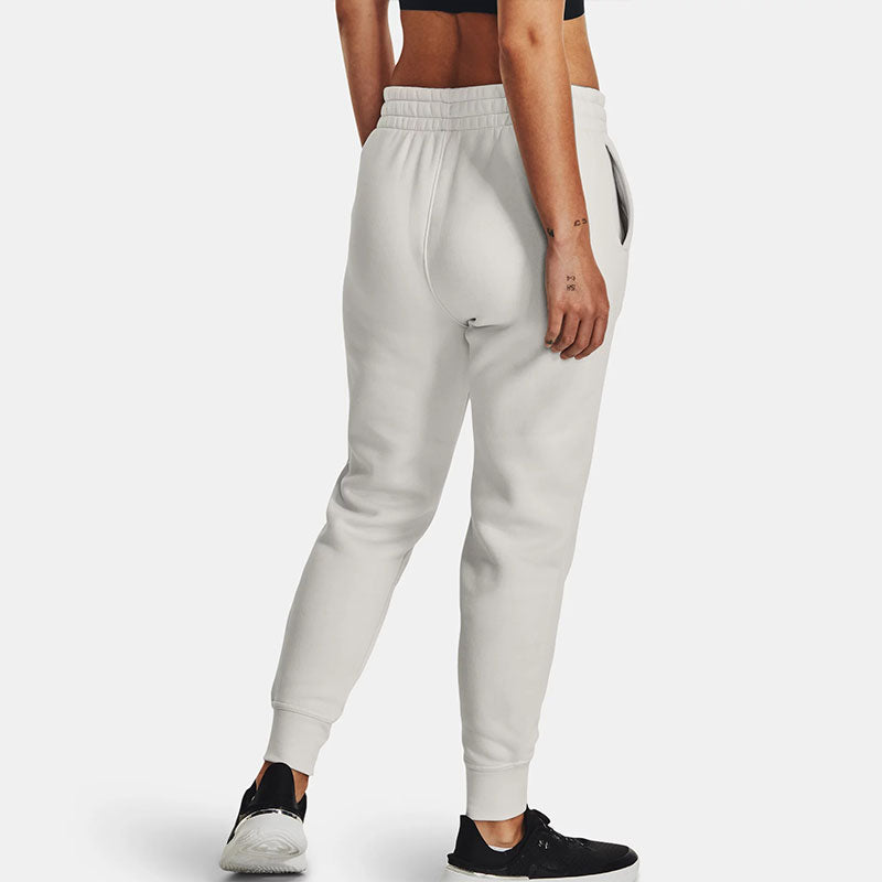 (WMNS) Under Armour Essential Fleece Tapered Pants 'White Black' 1379443-114