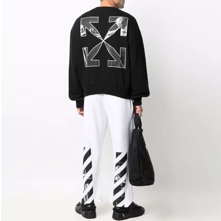 Men's Off-White SS22 Round Neck Pullover Arrow Pattern Printing Loose Fit Black OMBA058C99FLE0021001
