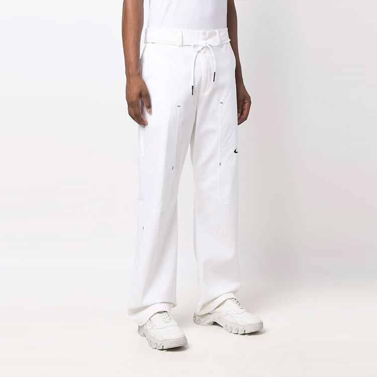 Off-White x Nike Crossover Solid Color Small Logo Printing Straight-Leg Casual Pants/Trousers White OMCA232G21FAB0010100