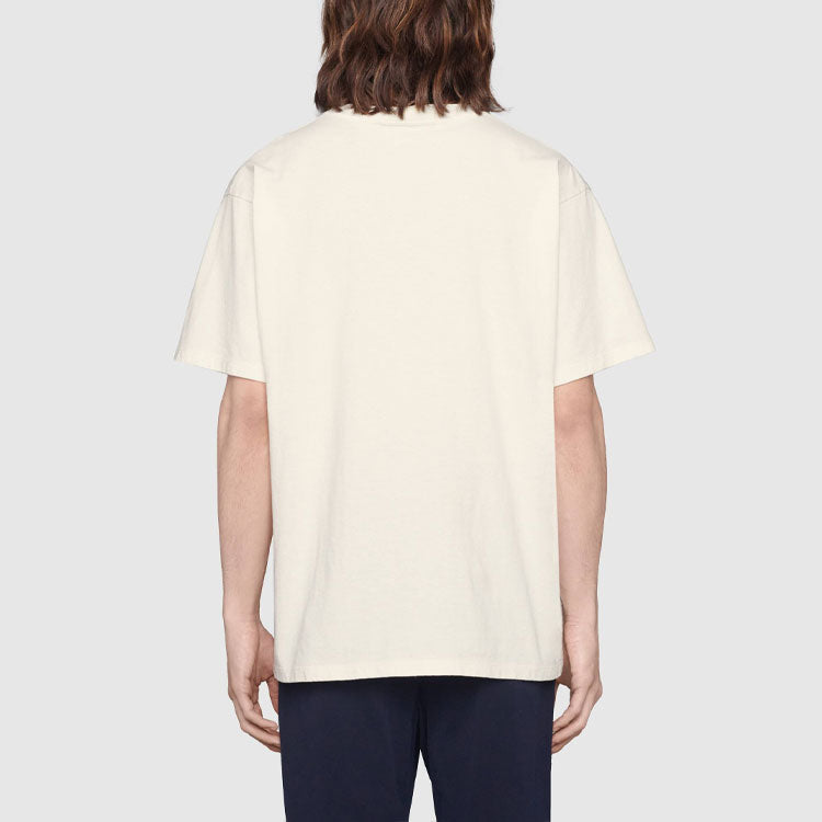 Men's Gucci SS21 Interlock Double G Stripe Printing Short Sleeve Creamy White T-Shirt 616036-XJDAG-9095