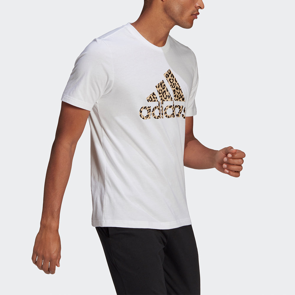 adidas M Leo Lg T Leopard print Logo Printing Sports Round Neck Short Sleeve White GL2394