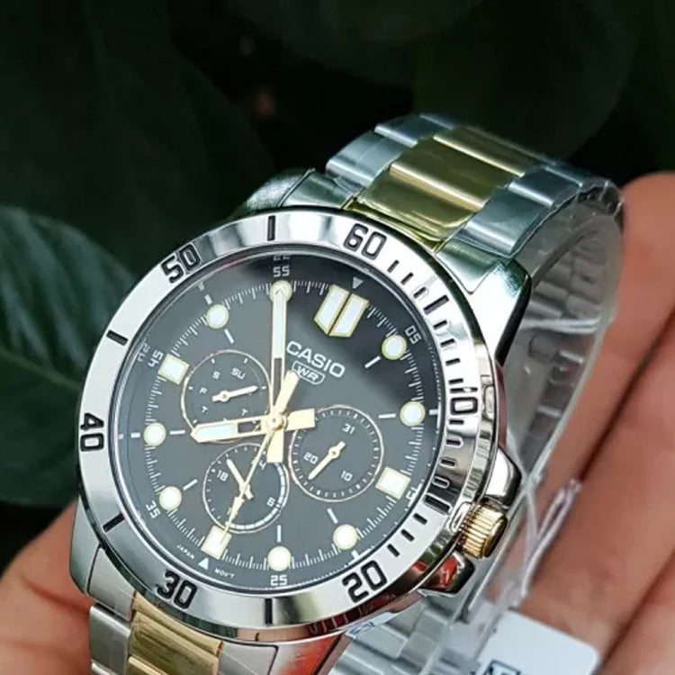 CASIO DRESSSeries Sportses Black/Golden Waterproof Black Dial Black Analog MTP-VD300SG-1E