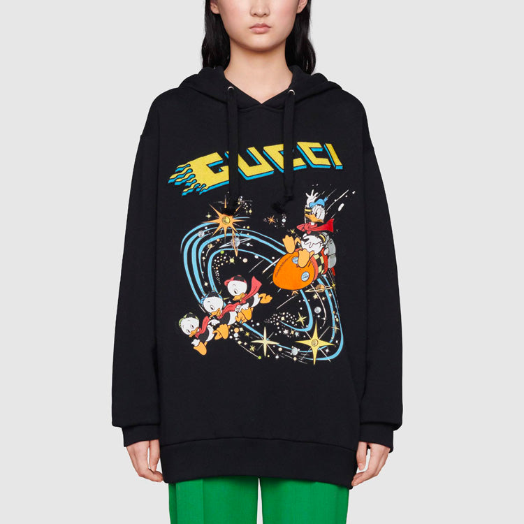 (WMNS) Gucci x Disney Joint SS21 Cartoon Donald Duck Printed Hoodie For Black 615061-XJDC6-1043