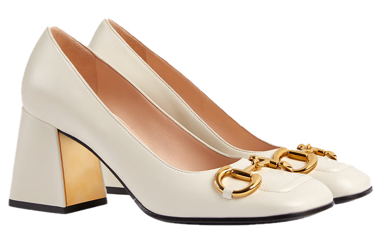 (WMNS) Gucci Mid-heel pump with Horsebit 'White Leather' 643886-C9D00-9022