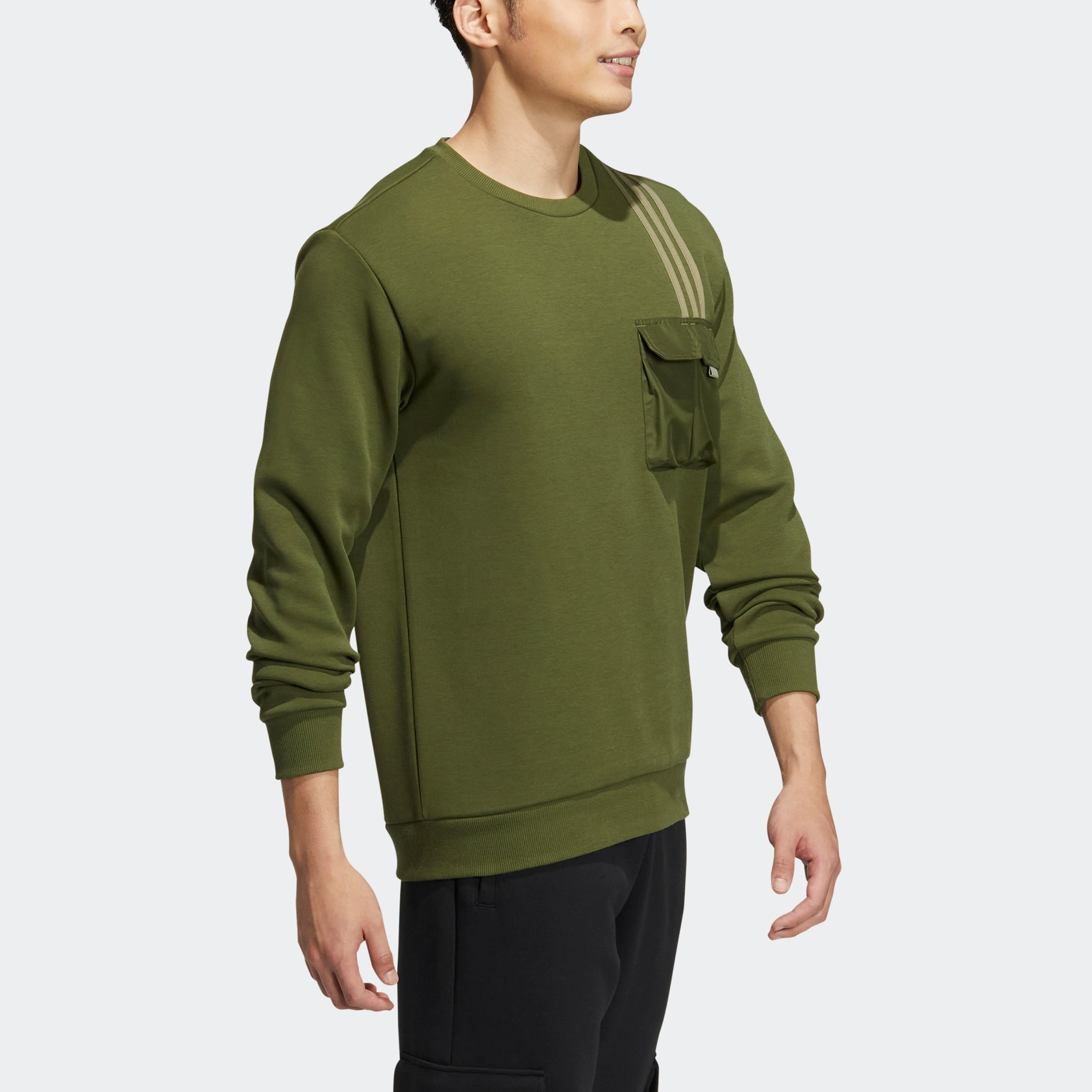 Men's adidas neo Classic Chest Sports Long Sleeves Olive Green HM2018