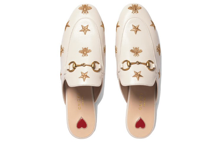(WMNS) Gucci Princetown Series Embroidered Leather Slipper White 505268-D3V00-9022