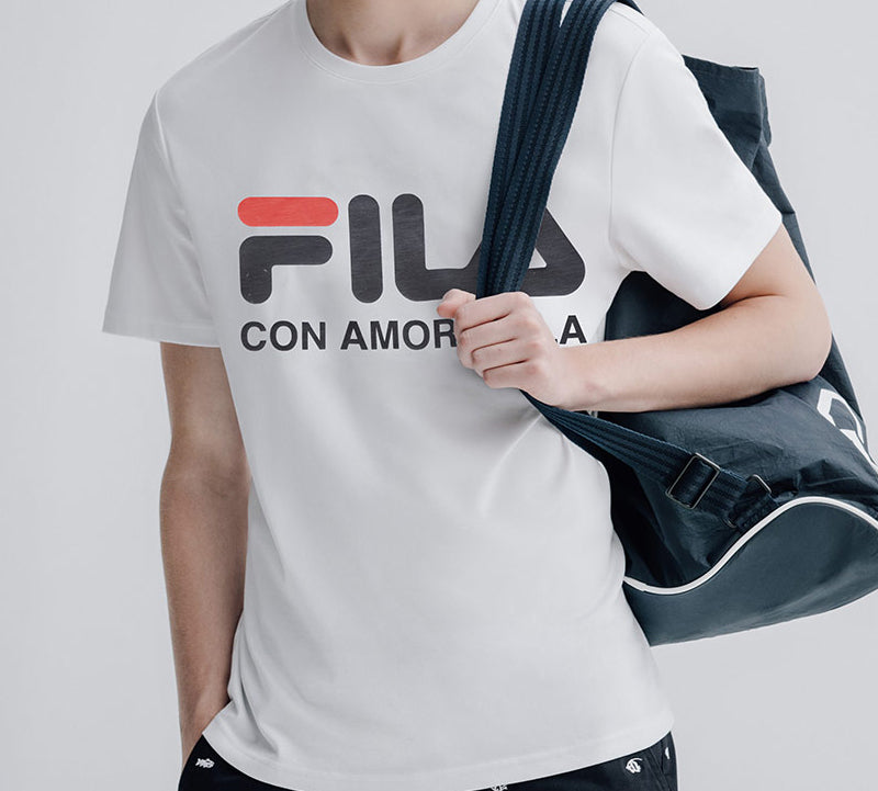 FILA FUSION Casual Logo Printing Round Neck Short Sleeve White T51M019150F-WT