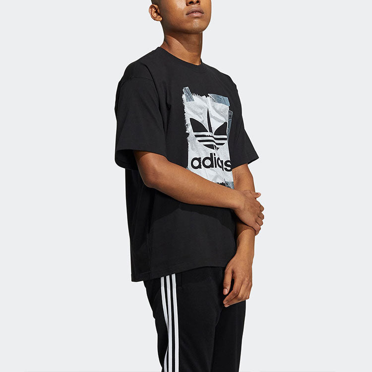 adidas originals Pattern Large Logo Printing Athleisure Casual Sports Round Neck Short Sleeve Couple Style Black HL4113