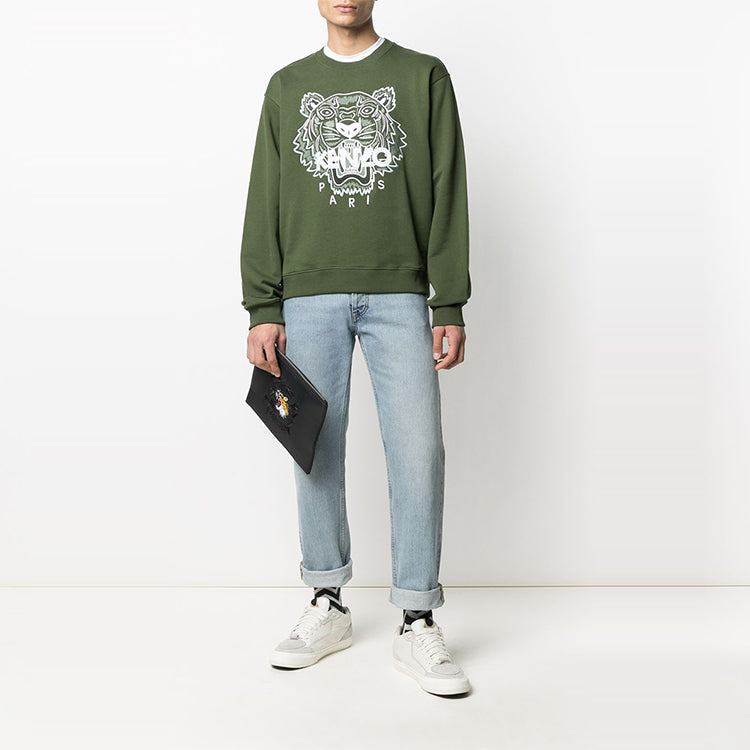 KENZO SS21 Tiger Pattern Round Collar Male Green FB55SW1104XA-51