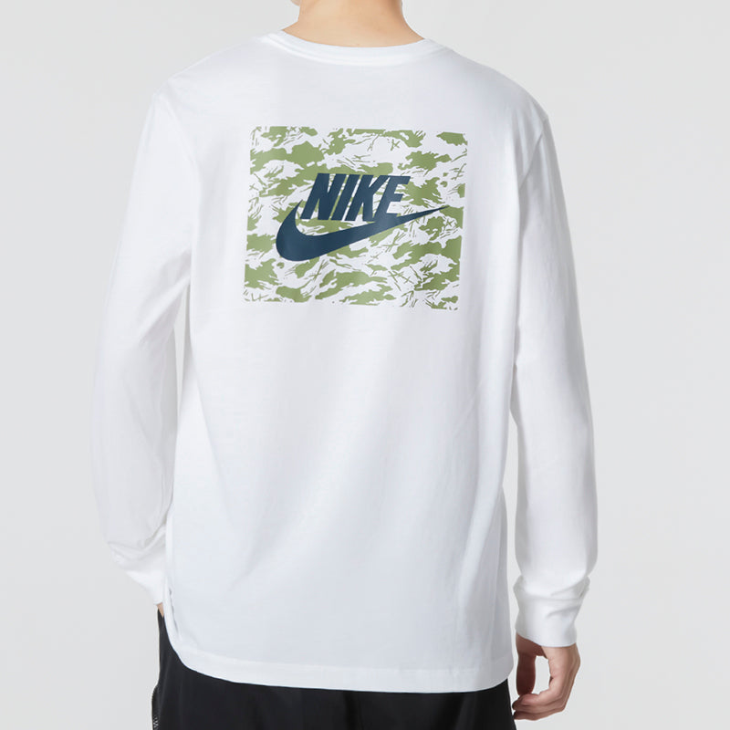 Men's Nike Minimalistic Alphabet Logo Athleisure Casual Sports Round Neck Long Sleeves White T-Shirt DR7822-100