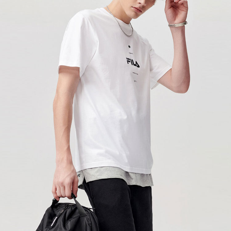 Men's FILA FUSION Logo Printing Round Neck Short Sleeve White T-Shirt T11M121101F-WT