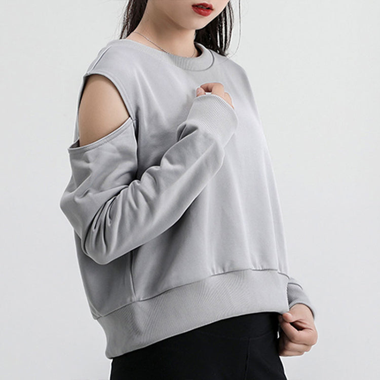 (WMNS) PUMA Logo Printing Round-neck Swea Grey 599046-09