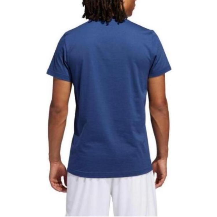 Men's adidas Logo Pattern Printing Round Neck Short Sleeve Blue T-Shirt FM4977