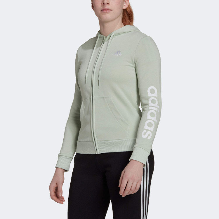 (WMNS) adidas Logo Full-Zip Hoodie 'Linen Green' HK9662