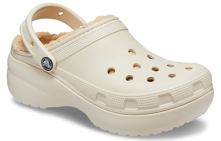 (WMNS) Crocs Classic Platform Lined Clog 'Bone' 207938-2Y2
