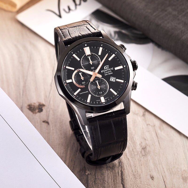 CASIO Waterproof EDIFICE Sapphire Crystal Quartz Mens Black Analog EFB-660BL-1AVUPRD