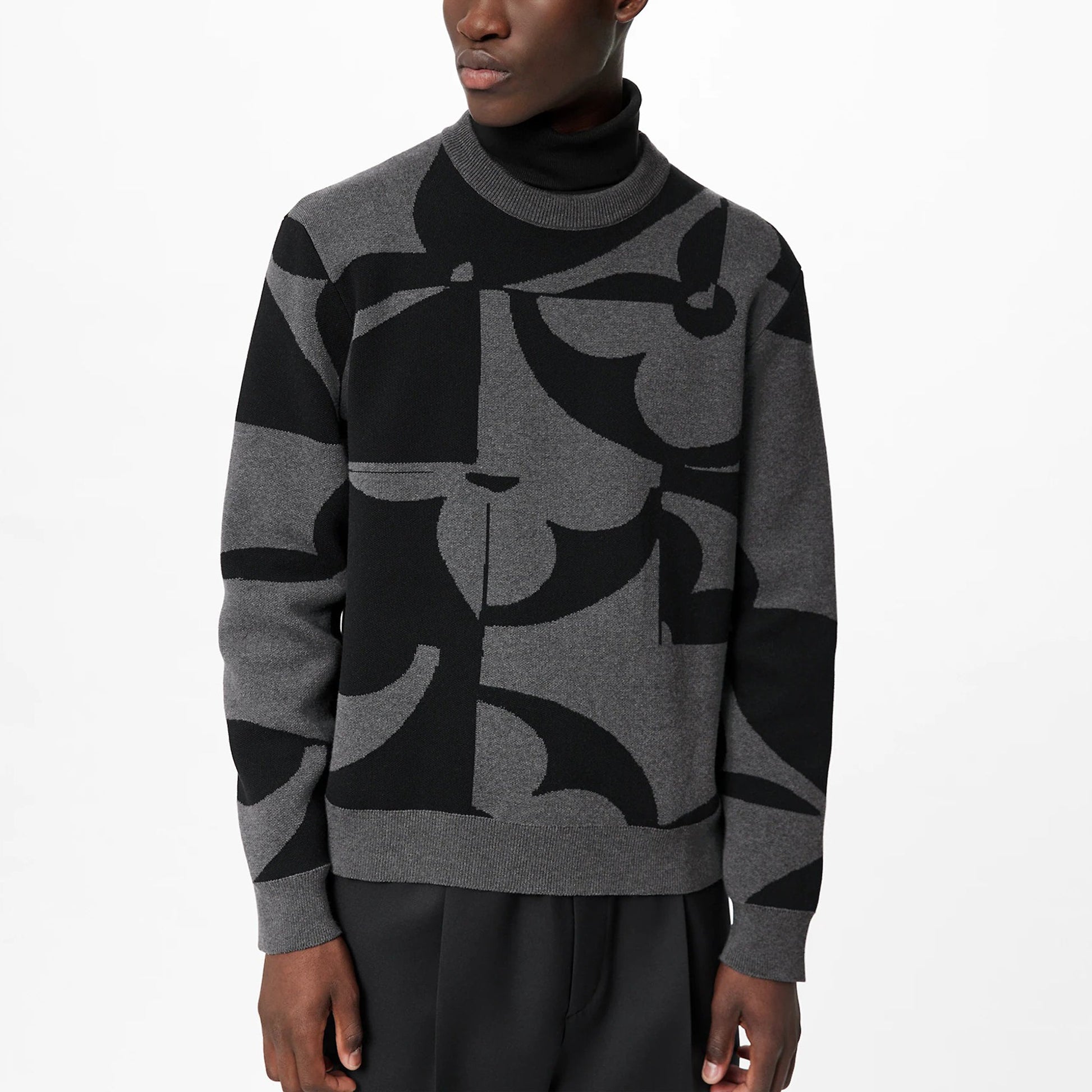 Men's LOUIS VUITTON SS22 Monogram Pattern Printing Round Neck Pullover Gray 1A9GJ6