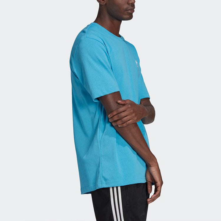 Men's adidas originals Solid Color Logo Round Neck Casual Short Sleeve Blue T-Shirt HE9567