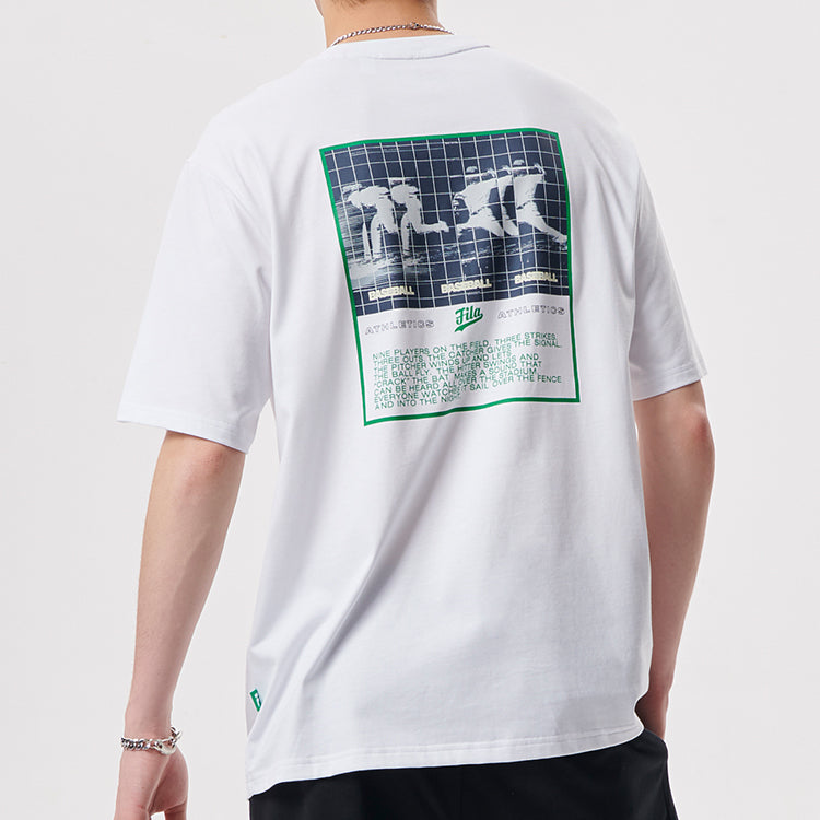 Men's FILA FUSION Subject Pattern Printing Knit Loose Sports Short Sleeve White T11M132106F-WT