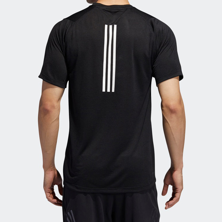 adidas Sports Training 3-Stripes Round Neck Short Sleeve 'Black Cloud White' DX9505