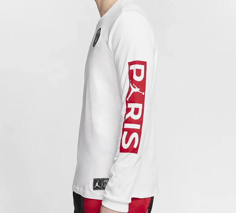 Air Jordan Paris Saint-Germain Chest Logo Printing Long Sleeves White BQ8383-101