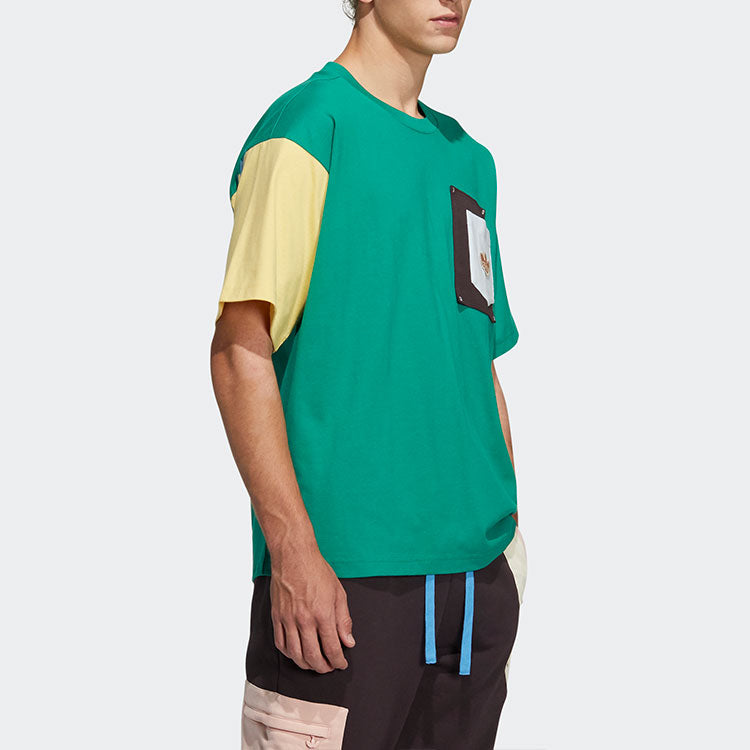 adidas originals Series Contrasting Colors Chest Pocket Round Neck Short Sleeve Green HC0341
