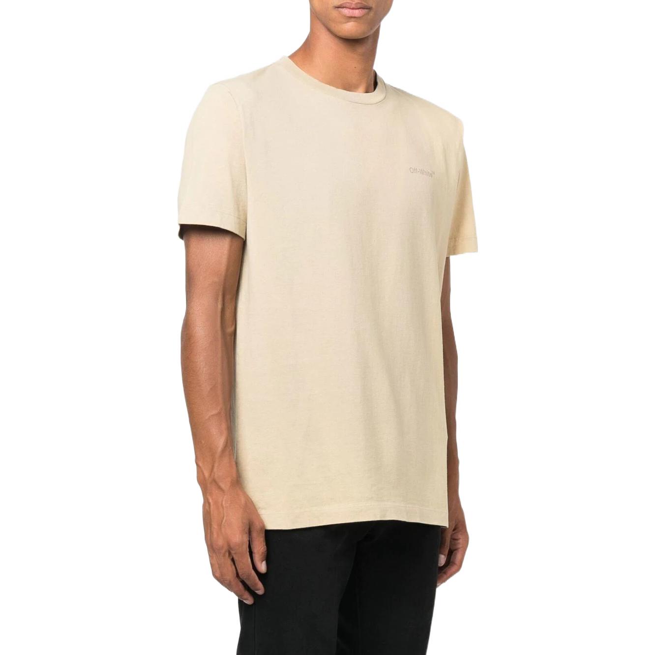 Men's Off-White FW22 Back Stripe Printing Round Neck Short Sleeve Ordinary Version Light Brown T-Shirt OMAA027F22JER0021717