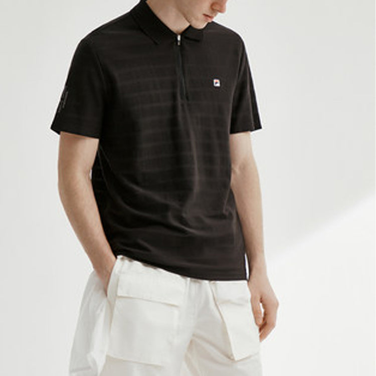 FILA Half Zipper Casual Sports Short Sleeve Polo Shirt Black F11M028131F-BK