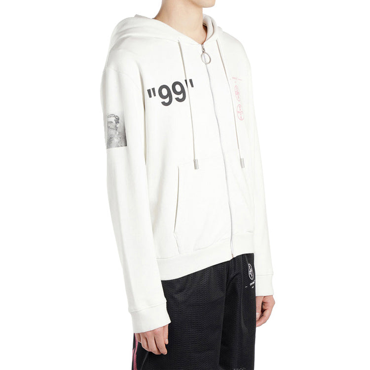 Off-White MENS Virgil Abloh Zipped Hoodie White OMBE001R190030110288