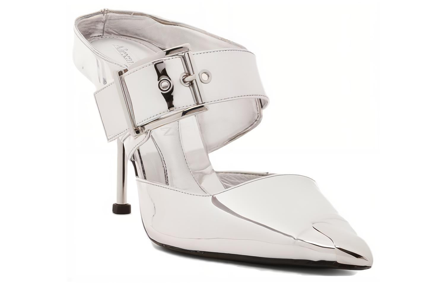 (WMNS) Alexander McQueen Punk Metallic Mules 'Silver' 780791W4WG18100
