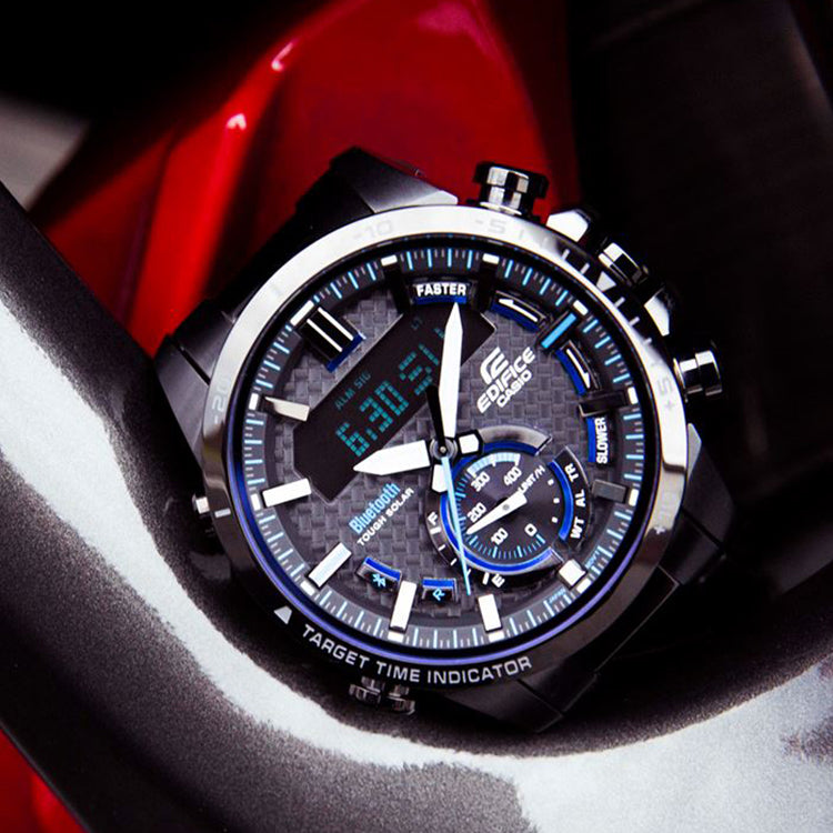 CASIO Waterproof EDIFICE Sports Solar Powered Stainless Steel Strap Mens Black Analog/Digital Combo ECB-800DC-1APR