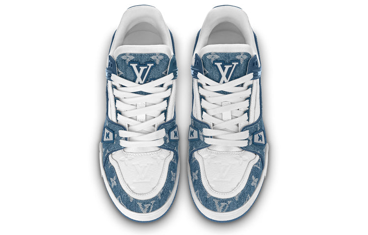 (WMNS) LOUIS VUITTON LV Trainer Sneakers 'White with Blue Mesh Monogram' 1AC2AM