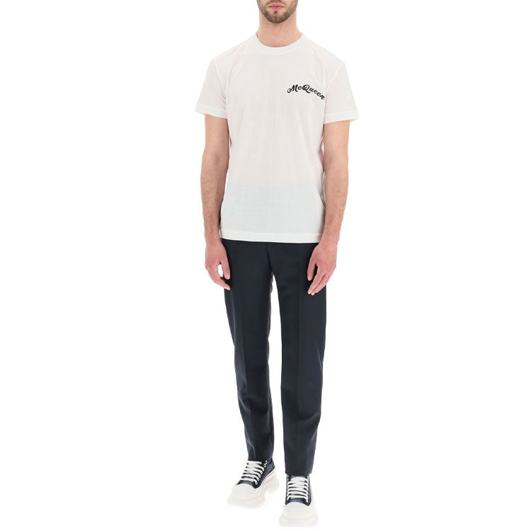 Men's Alexander McQueen SS21 Logo Micro Mark Embroidered Casual Short Sleeve White 624180-QRX01-9000
