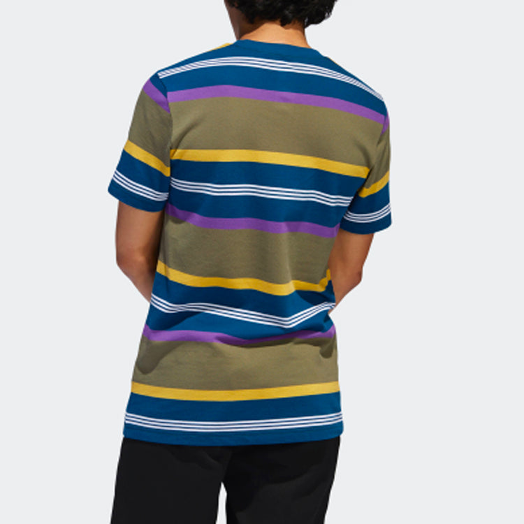 adidas originals 3MC Grover Multi-Color Stripe Round Neck Short Sleeve Khaki Brown DU3925